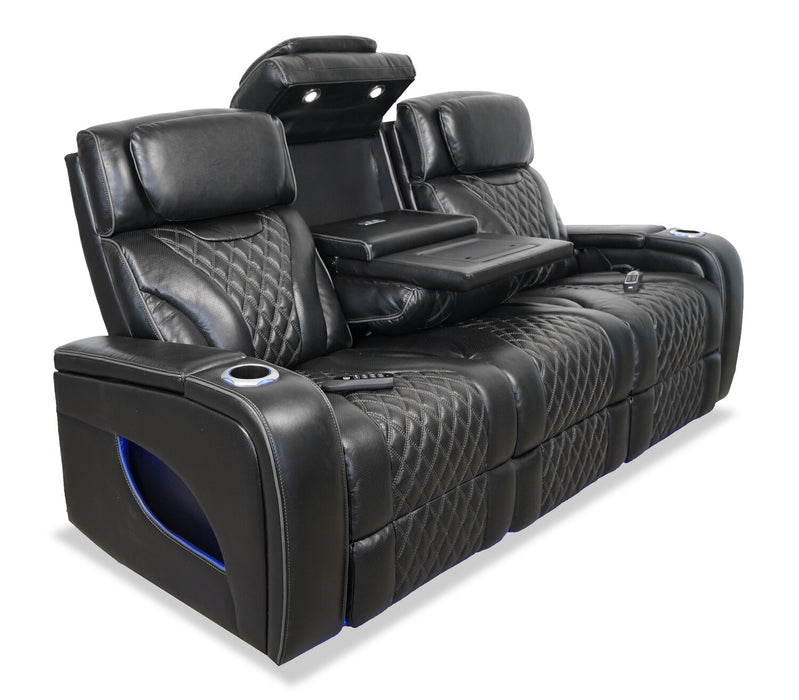 Sofa de massage à inclinaison électrique Elite de 86 po en cuir véritable avec son immersif et appuie-têtes électriques - noir
