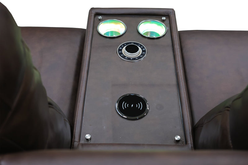 Causeuse de massage à inclinaison électrique Vibe de 76 po en cuir véritable avec son immersif et appuie-têtes électriques - brune