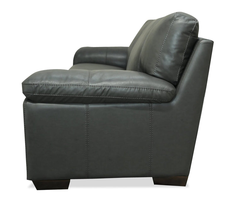 Sofa Classico de 90 po en cuir véritable avec pattes en bois - gris carbone