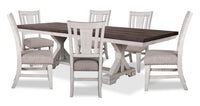 Ensemble de salle à manger Willow 7 pièces avec table, rallonge de 84 po à 106 po (L) et 6 chaises - blanc rustique et brun