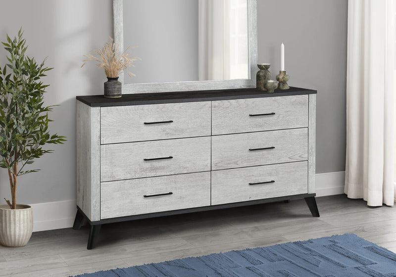 Commode de chambre à coucher Blake de 60 po (L) x 32 po (H) à 6 tiroirs - grise et noire
