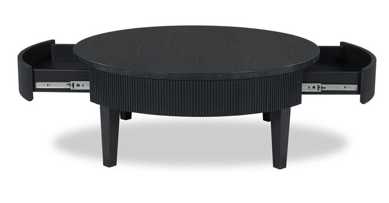 Table à café ronde contemporaine Sanford de 42 po en bois massif avec rangement - noire