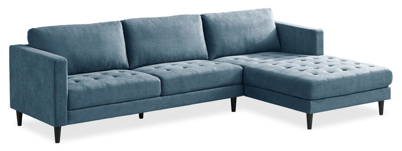 Sofa sectionnel de droite Metro 2 pièces en tissu avec fauteuil long et coussins de siège capitonnés - bleu denim