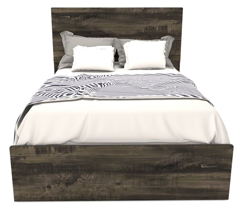 Ensemble de chambre à coucher Riley 6 pièces avec lit à panneaux, commode, miroir et table de nuit, fabriqué au Canada, gris - format lit double