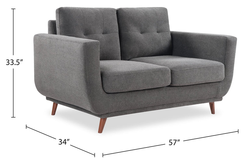 Causeuse Cosmo de 57 po en tissu avec coussins de dossier capitonnés - anthracite