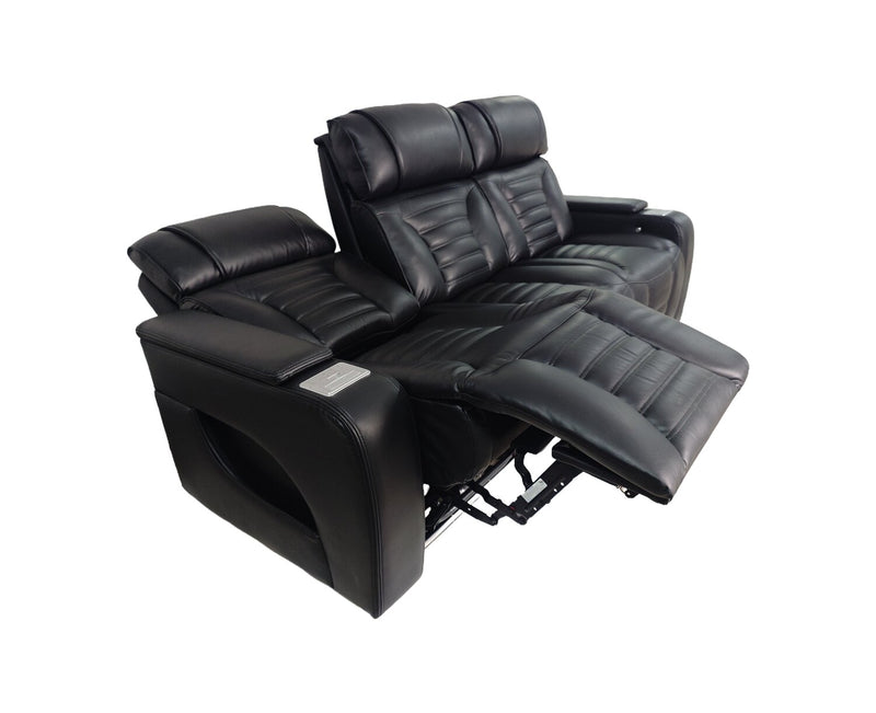 Sofa de massage à inclinaison électrique Zen de 86 po en tissu d’apparence cuir avec appuie-têtes électriques et console rabattable - noir
