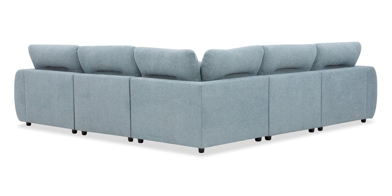 Sofa sectionnel Alora 5 pièces en tissu avec 3 coussins décoratifs et accoudoirs enroulés - bleu