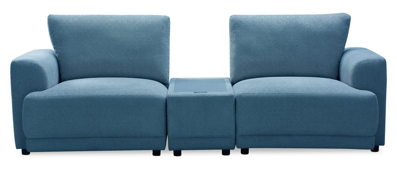 Sofa sectionnel modulaire Voyage 3 pièces en tissu avec console et coussins de dossier amovibles - bleu