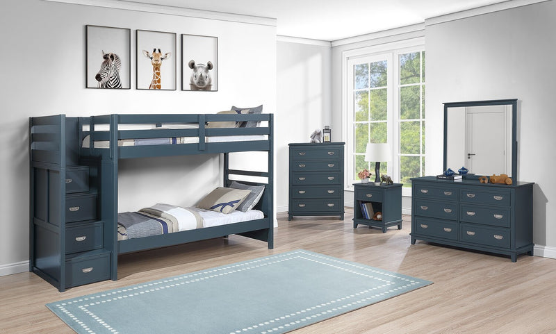 Lits superposés Quinn pour enfants avec commode escalier intégrée et garde-corps, bleus - simple et simple