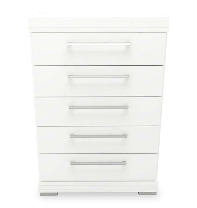 Commode verticale de chambre à coucher Riley de 31 po (L) x 46 po (H) à 5 tiroirs, fabriquée au Canada - blanche