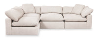  Sofa sectionnel modulaire de style cocon Eclipse 4 pièces en tissu d’apparence lin avec coussins réversibles en duvet et plumes - blanc lin