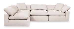 Sofa sectionnel modulaire de style cocon Eclipse 4 pièces en tissu d’apparence lin avec coussins réversibles en duvet et plumes - blanc lin