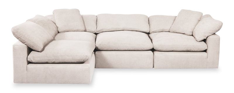 Sofa sectionnel modulaire de style cocon Eclipse 4 pièces en tissu d’apparence lin avec coussins réversibles en duvet et plumes - blanc lin