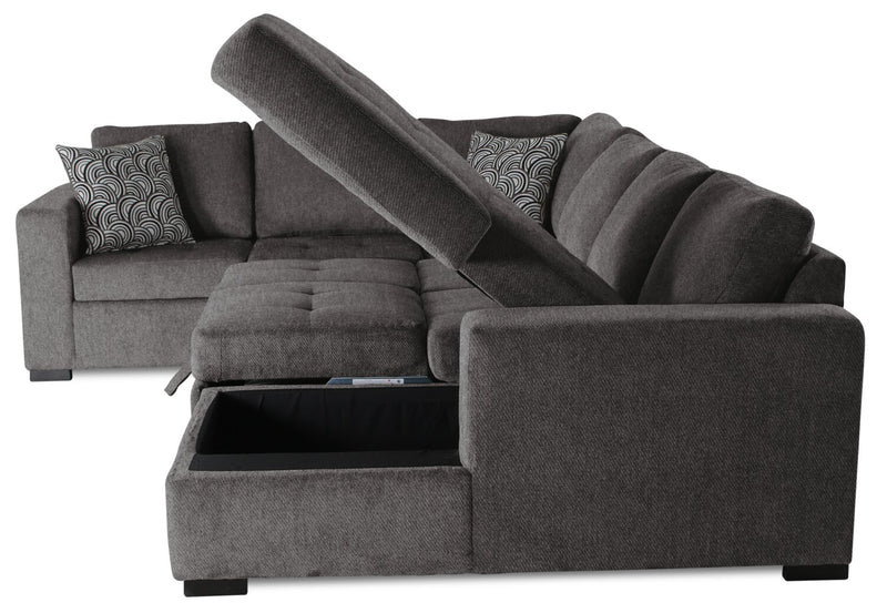 Sofa-lit sectionnel de droite Legend 4 pièces fabriqué au Canada en tissu de chenille avec fauteuil long de rangement - brun étain