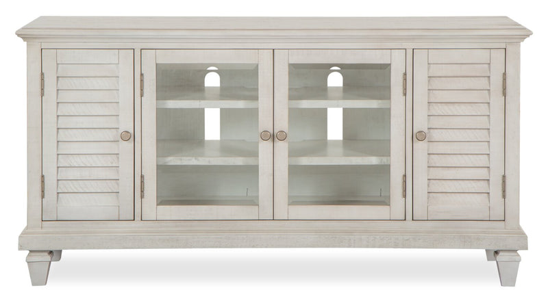 Meuble pour téléviseur rustique Baron de 62 po en pin avec rangement et système de gestion des câbles pour téléviseurs jusqu’à 70 po - albâtre