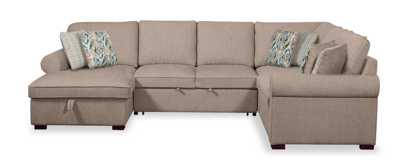 Sofa-lit sectionnel de gauche Haven de Scott Living 4 pièces en tissu de chenille avec fauteuil long de rangement - taupe