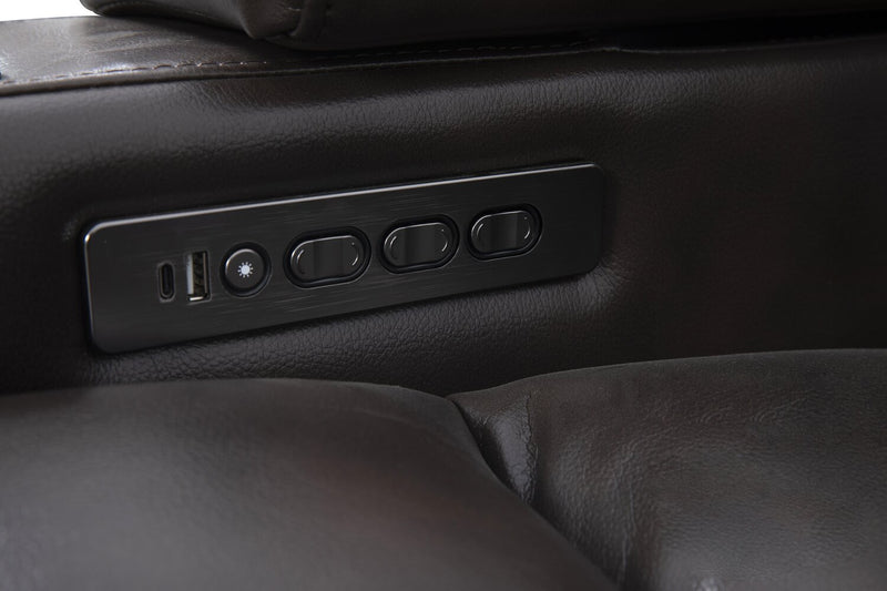 Fauteuil à inclinaison électrique Scott Living Escape de 39 po avec appuie-tête électrique et son ambiophonique - tissu d’apparence cuir brun foncé