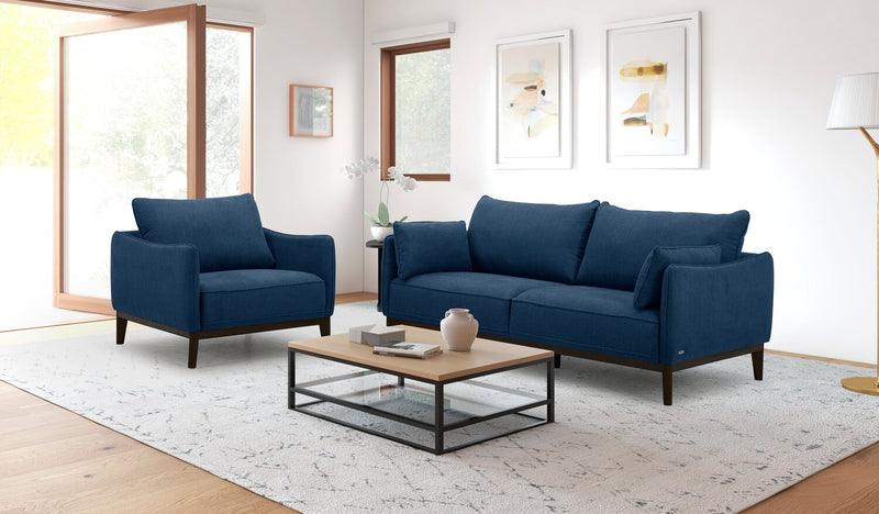 Fauteuil Gena de Cindy Crawford Home de 38,5 po en tissu d’apparence lin avec coussin de dossier amovible - bleu minuit