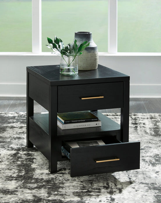 Table de bout contemporaine Julian de 22 po avec rangement et ports USB - noire