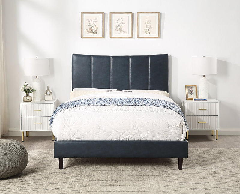 Lit plateforme rembourré Paseo en tissu de cuir végétalien bleu marine - format lit double 