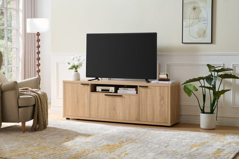 Meuble pour téléviseur Noren de 63 po avec rangement pour téléviseurs de jusqu’à 70 po - chêne clair