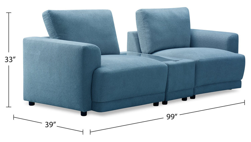 Sofa sectionnel modulaire Voyage 3 pièces en tissu avec console et coussins de dossier amovibles - bleu