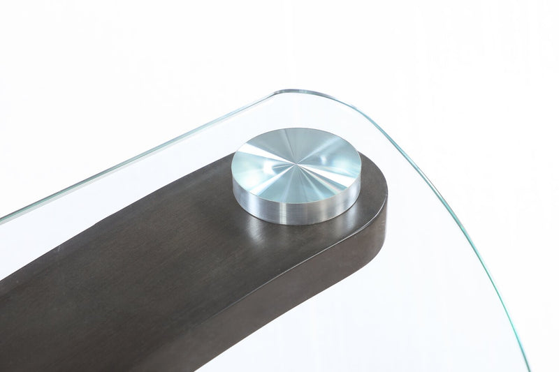 Table de bout moderne Jorja de 23,25 po avec dessus en verre - brune avec pattes en bois cintré