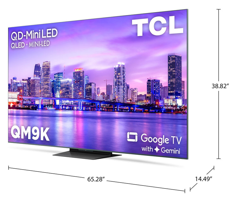 Téléviseur intelligent QLED Mini DEL QD TCL QM9K UHD 4K de 75 po avec Google TV (75QM9K)