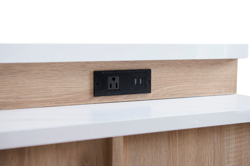 Bureau en coin réversible Owen de 55 po avec 4 tiroirs et compartiments - imitation de marbre blanc et blanc vieilli