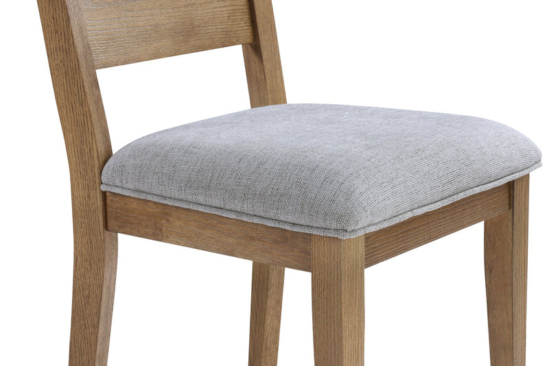 Chaise de salle à manger Lotus en tissu de polyester et bois avec dossier à lattes - naturelle