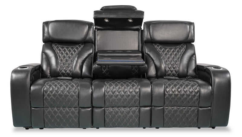 Sofa de massage à inclinaison électrique Elite de 86 po en cuir véritable avec appuie-têtes électriques et accoudoirs de rangement - noir