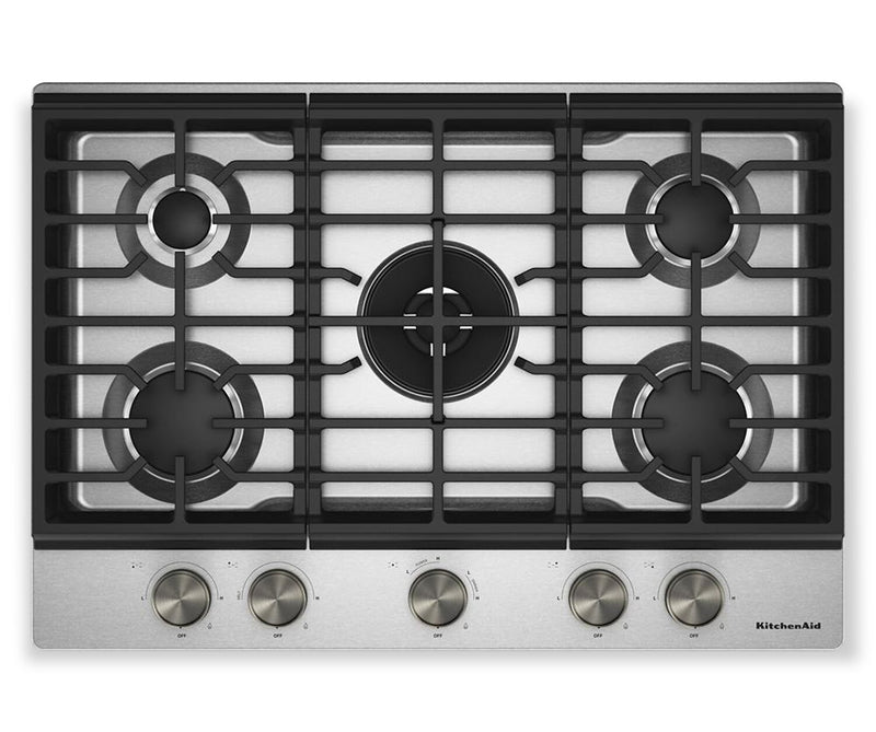 Surface de cuisson KitchenAid au gaz sur métal avec fini CookShield - acier inoxydable - KCGK730SSS