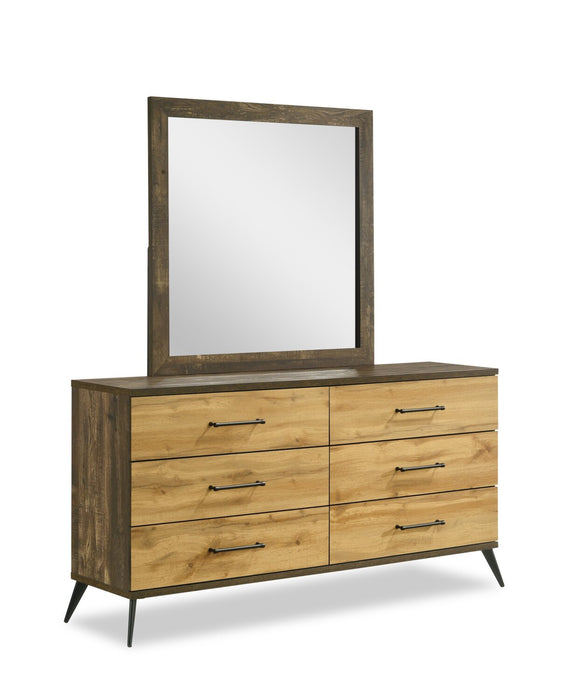 Ensemble de chambre à coucher Silas 5 pièces brun rustique avec lit plateforme, commode, miroir et éclairage à DEL - format très grand lit