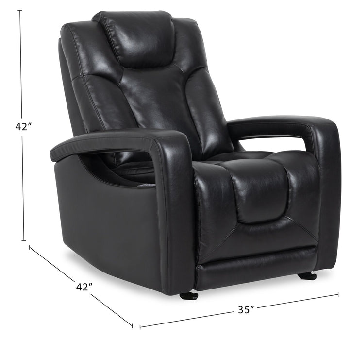 Fauteuil à inclinaison électrique Kenzo de 35 po en tissu d’apparence cuir avec appuie-tête électrique, repose-pieds et port USB - noir