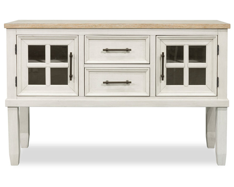 Desserte de salle à manger Quill de 56 po (L) avec rangement et tiroirs - blanc antique et brune