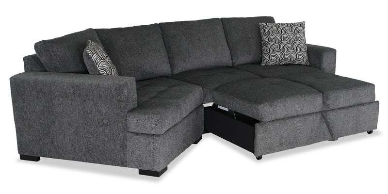 Sofa-lit sectionnel enveloppant de gauche Legend 2 pièces fabriqué au Canada en tissu de chenille - gris poivre