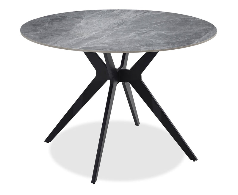Table de salle à manger Luka avec dessus en pierre frittée et base en métal - 43,5 po (L), ronde - gris