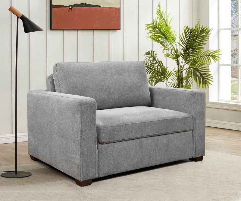 Fauteuil-lit Dusk de 52 po en tissu d’apparence lin avec accoudoirs rectilignes - gris