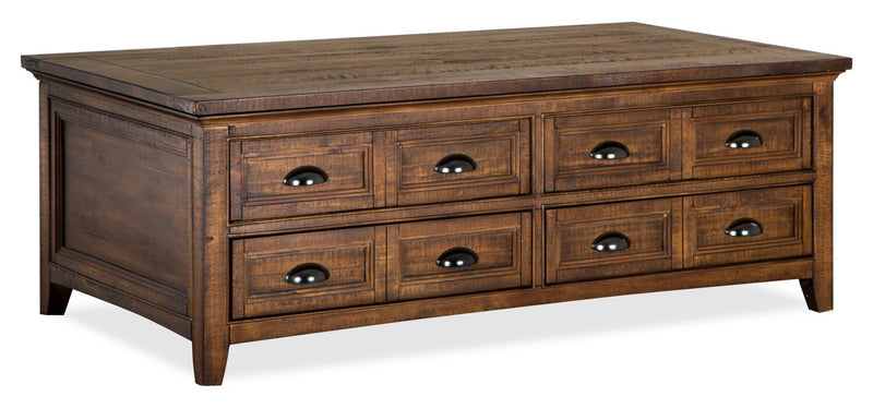 Table à café traditionnelle Hanson de 50 po en pin avec dessus relevable - muscade grillée