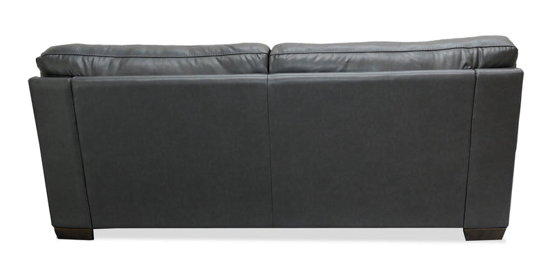 Sofa Classico de 90 po en cuir véritable avec pattes en bois - gris carbone
