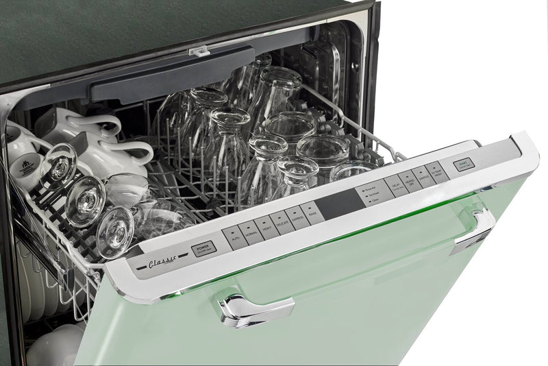 Lave-vaisselle Classic Rétro par Unique de 24 po et de 45 dBA avec commandes sur le dessus - vert menthe estival - UGP-24CR DW LG