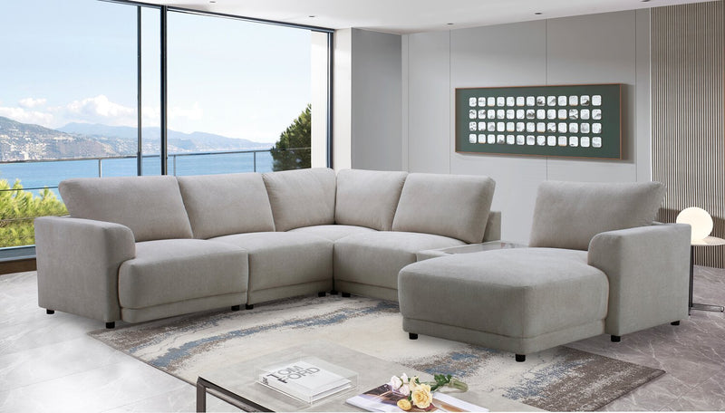 Sofa sectionnel modulaire de droite Voyage 6 pièces en tissu avec console et coussins de dossier amovibles - taupe