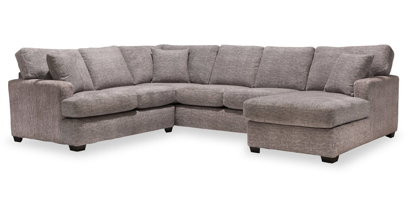 Sofa sectionnel de droite Luxe 3 pièces fabriqué au Canada en tissu avec coussins amovibles - gris colombe Zaftig