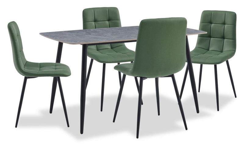 Chaise de salle à manger Arlo en métal avec siège et dossier coussinés capitonnés en tissu - verte