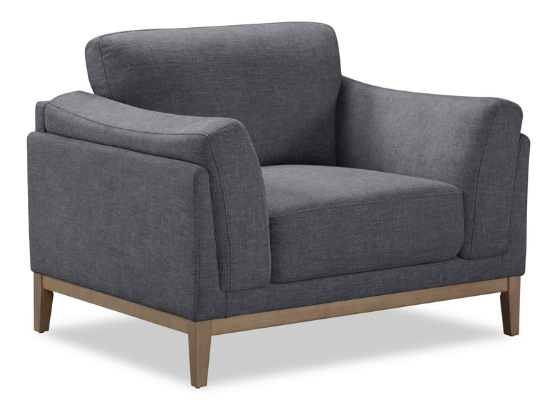 Fauteuil Valley de 44 po en tissu avec base et pattes en hévéa - étain