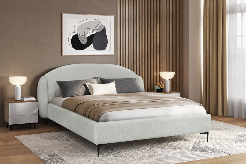 Lit rembourré à oreilles Luna en tissu blanc - format grand lit