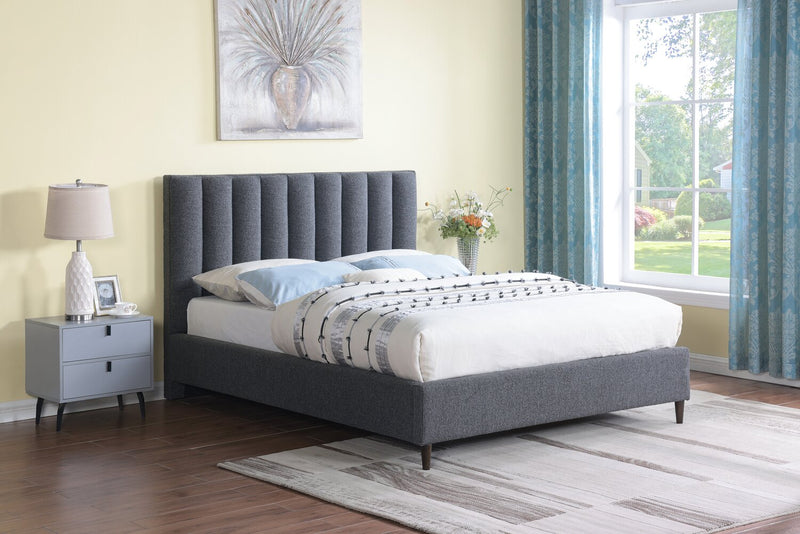 Lit plateforme rembourré Rain de Kort & Co. en tissu anthracite capitonné - format lit double