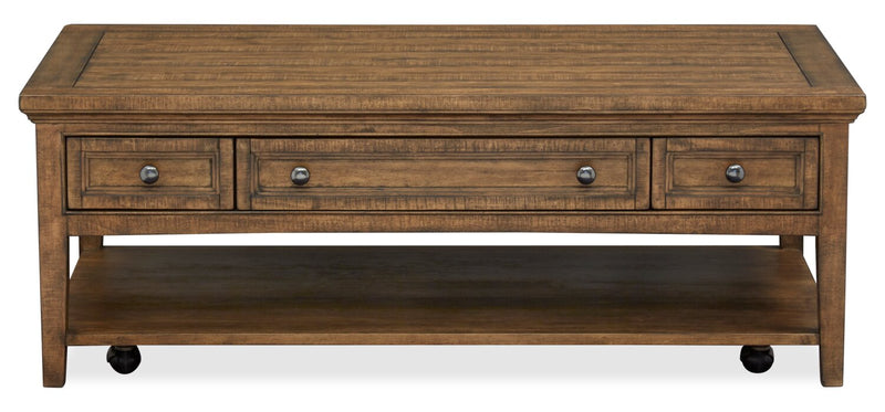 Table à café traditionnelle Hanson de 50 po en pin - muscade grillée