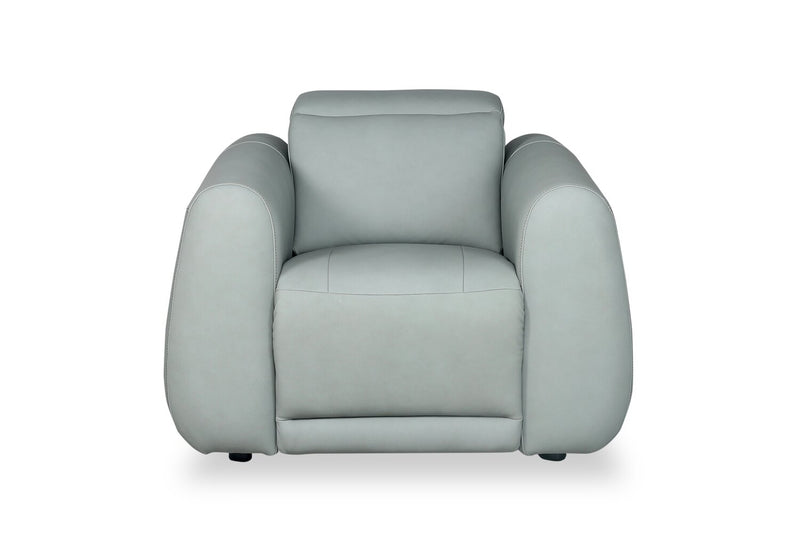 Fauteuil à inclinaison électrique Gianna de 40 po en cuir véritable avec appuie-tête électrique et port USB - bleu spa