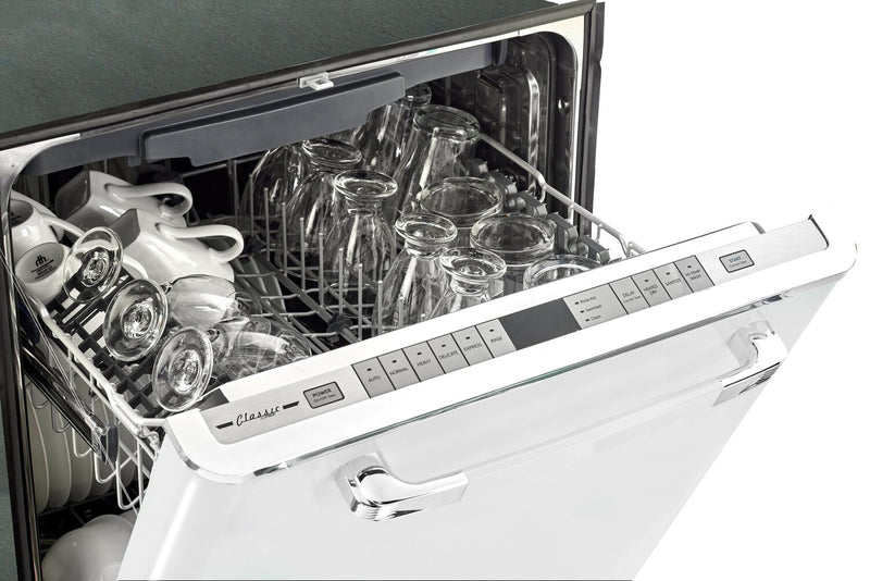 Lave-vaisselle Classic Rétro par Unique de 24 po et de 45 dBA avec commandes sur le dessus - blanc guimauve - UGP-24CR DW W